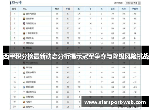 西甲积分榜最新动态分析揭示冠军争夺与降级风险挑战